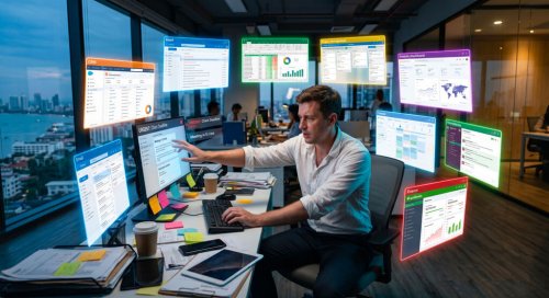 Employé jonglant entre 8 logiciels.